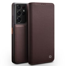 Кожаный чехол QIALINO Wallet Case для Samsung Galaxy S21 Ultra (G998) - Brown: фото 1 из 12