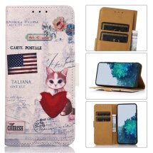 Чехол Deexe Life Style Wallet для Nokia 1.4 - Cat Holding Heart and American Flag: фото 1 из 8